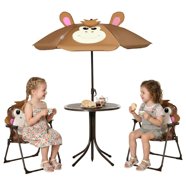 Outsunny Kids Table and Chair Set, Outdoor Folding Garden Furniture, Picnic…