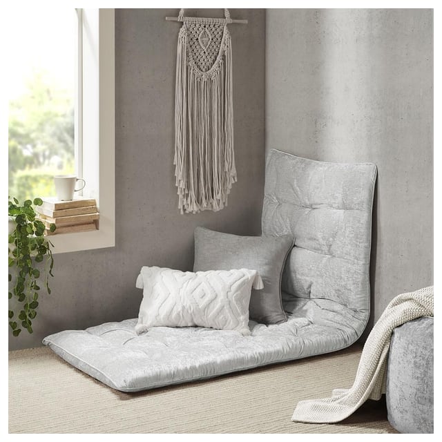 Lightweight Poly Chenille Floor Pillow Cushion with Tufted Detailing, Travel…
