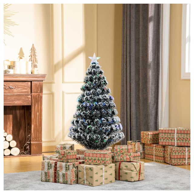 HOMCOM 4ft Pre-Lit LED Optical Fiber Christmas Tree - Artificial, with Stand…