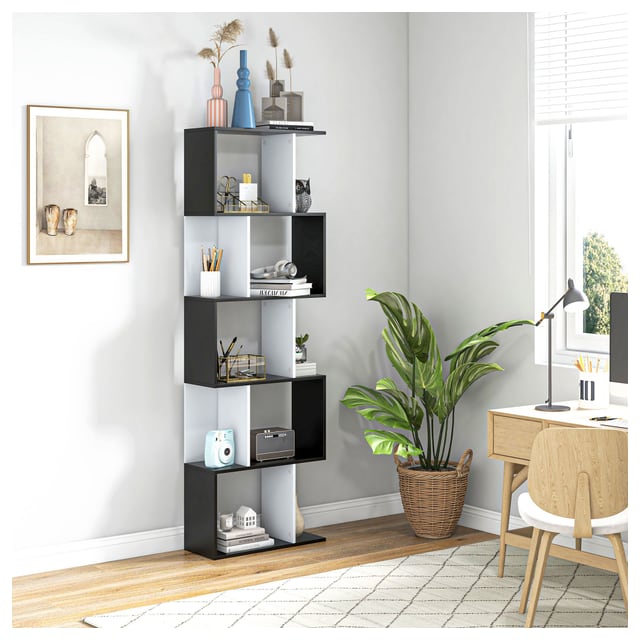 HOMCOM 5-Tier Modern Bookcase Display Shelf Storage Room Divider for Living Room…