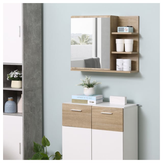 Kleankin Natural Wall Cabinet: 23.5" Bathroom Mirror Organizer with 5 Open…
