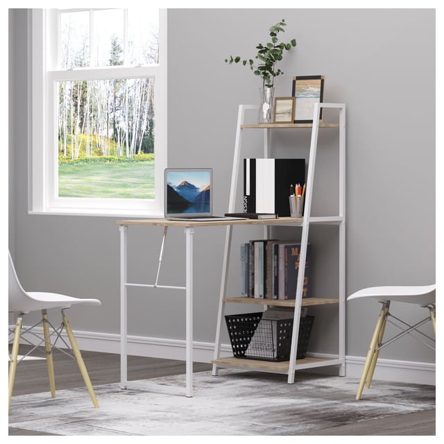 HOMCOM Foldable Computer Desk: Storage Shelves, Home Office Workstation for PC…