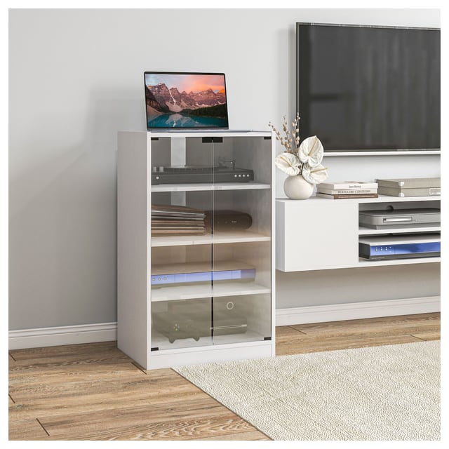 HOMCOM Distressed White Media Stand: 5-Tier with Adjustable Shelves, Tempered…