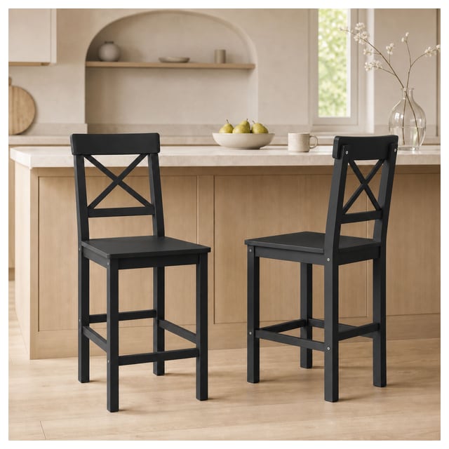 HOMCOM Counter Stools Set of 2, 38.4" Solid Wood Farmhouse Bar Stools…
