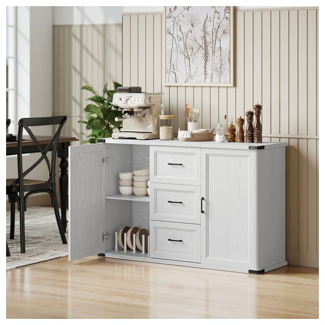 HOMCOM Sideboard with 3 Drawers and 2 Doors, 47" Buffet Cabinet with Adjustable…