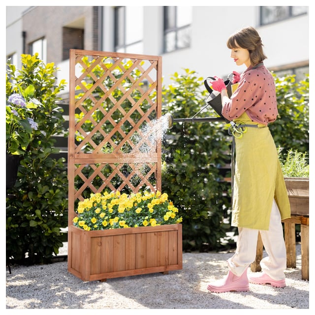 Outsunny Garden Wooden Pine Planter with Trellis for Climbing Plants Flower…