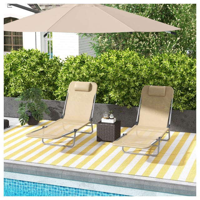 Outsunny Folding Outdoor Lounge Chair Set of 2, Reclining Tanning Chair…