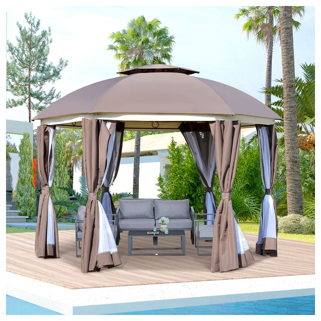 Outsunny 12x12 Outdoor Dome Gazebo Canopy Patio Shelter with Netting Sidewalls…