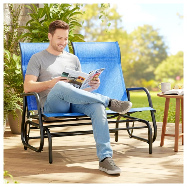 Outsunny Outdoor Glider Bench, Patio Glider for 2 Persons, Blue | Aosom Canada