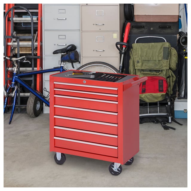 HOMCOM Mobile Tool Chest with 7 Drawers Lockable Storage Cabinet Organizer…