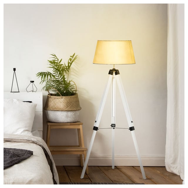 HOMCOM Illuminating Elegance: Adjustable Wooden Tripod Floor Lamp, Modern E26…