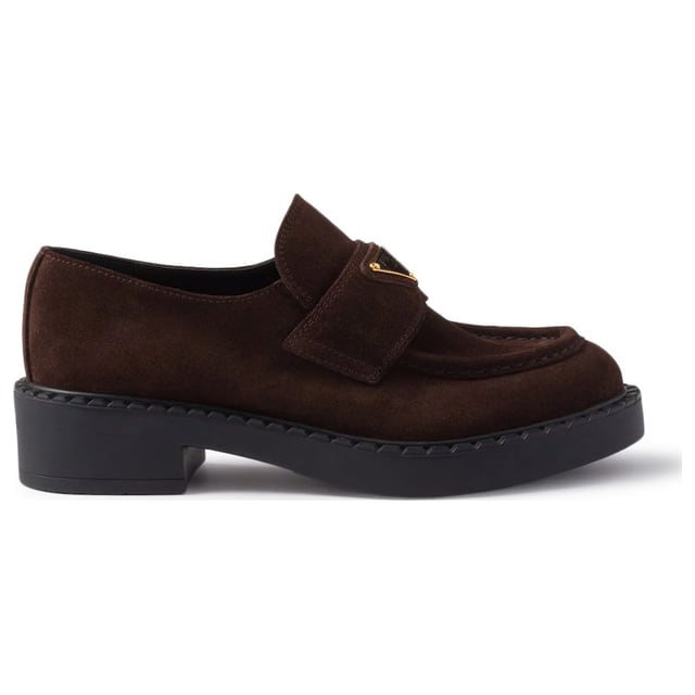 CHOCOLATE SUEDE LOAFERS - Prada - Woman